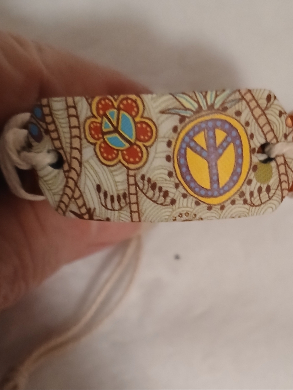 Boho Peace Sign Leather Bracelet Adjustable Hippie Vintage Style
